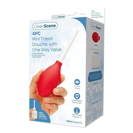 CleanScene 4 Piece Mini Travel Douche with One Way Valve - 60 ml Capacity with Free Travel Douche Included - Naughty by Nature Adult Store