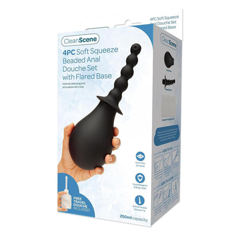 CleanScene 4 Piece Soft Squeeze Beaded Anal Douche Set with Flared Base - 250 ml Capacity with Free Travel Douche Included - Naughty by Nature Adult Store
