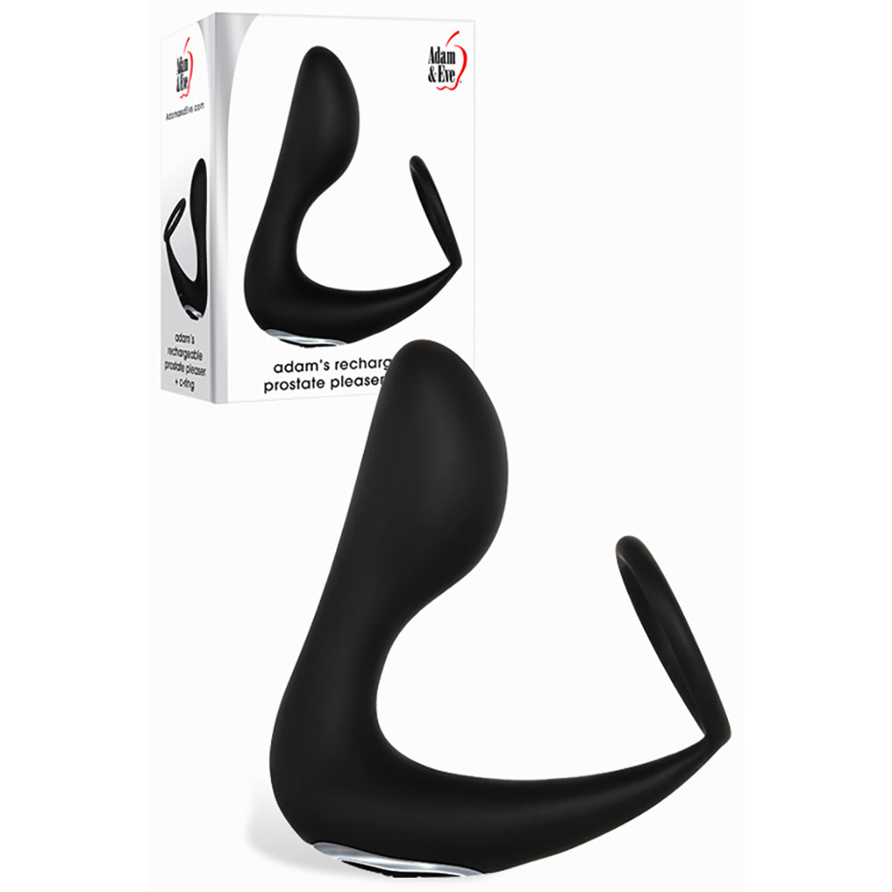 Adam & Eve Adam's Rechargeable Prostate Pleaser & C-Ring - Black USB Rechargeable Anal Plug with Cock Ring - Naughty by Nature Adult Store