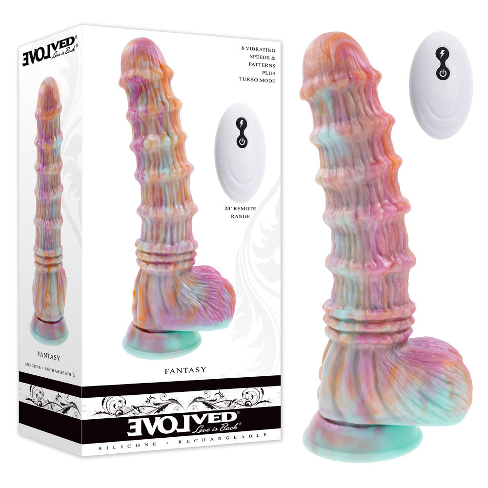 Evolved FANTASY - Multicoloured Vibrating Fantasy Dildo with Remote