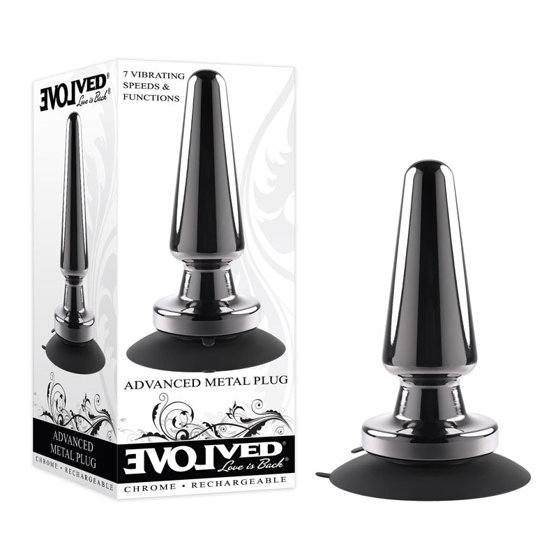 Evolved ADVANCED METAL PLUG - Black Chrome 13.8 cm USB Rechargeable Vibrating Butt Plug - Naughty by Nature Adult Store