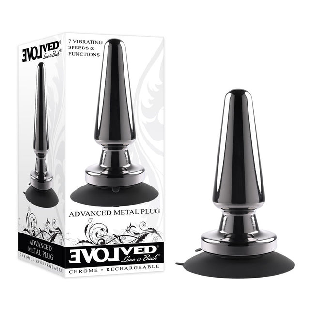 Evolved ADVANCED METAL PLUG - Black Chrome 13.8 cm USB Rechargeable Vibrating Butt Plug - Naughty by Nature Adult Store