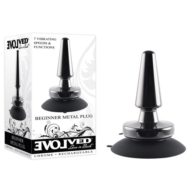 Evolved BEGINNER METAL PLUG - Black Chrome 11.2 cm USB Rechargeable Vibrating Butt Plug - Naughty by Nature Adult Store
