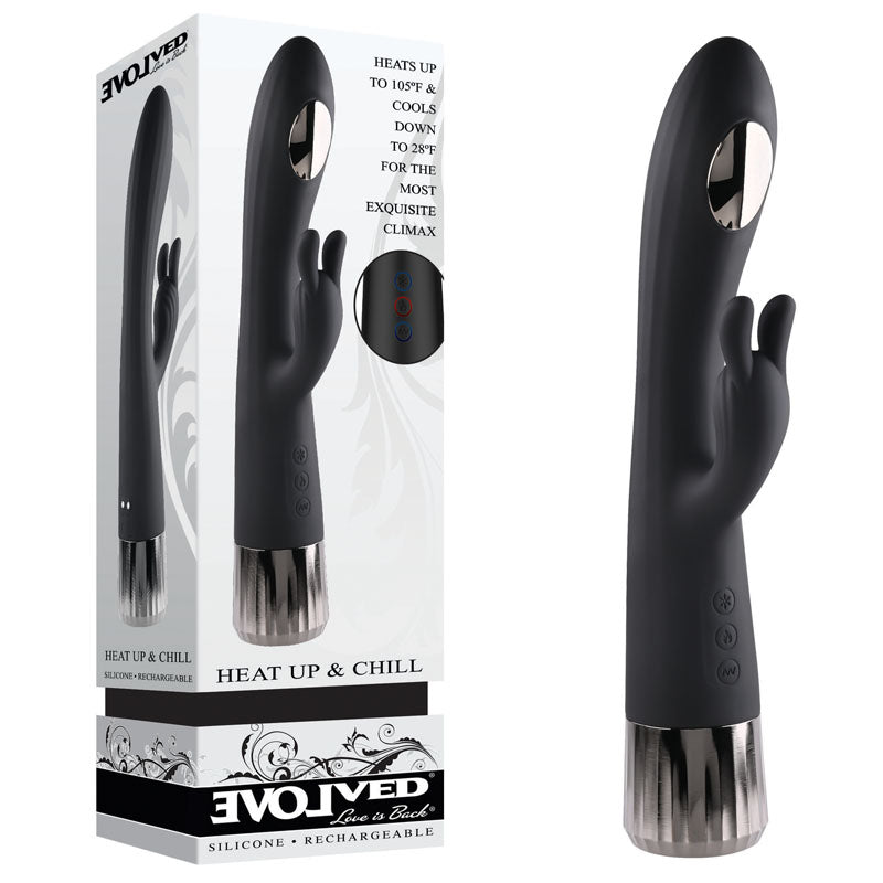 Evolved Heat Up & Chill - Black 24.1 cm USB Rechargeable Heating & Cooling Rabbit Vibrator - Naughty by Nature Adult Store
