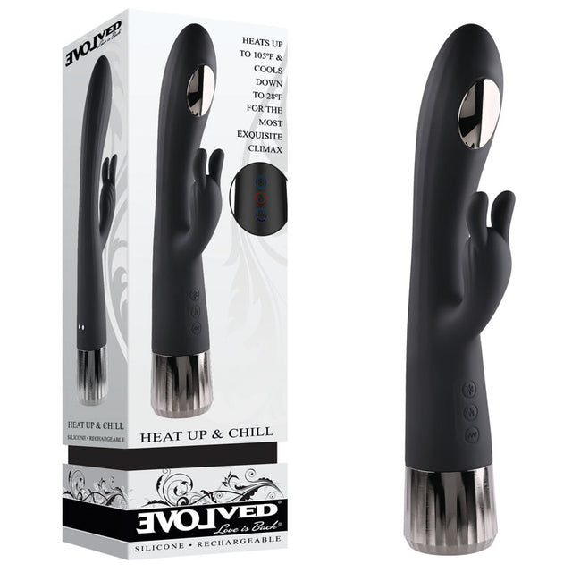 Evolved Heat Up & Chill - Black 24.1 cm USB Rechargeable Heating & Cooling Rabbit Vibrator - Naughty by Nature Adult Store