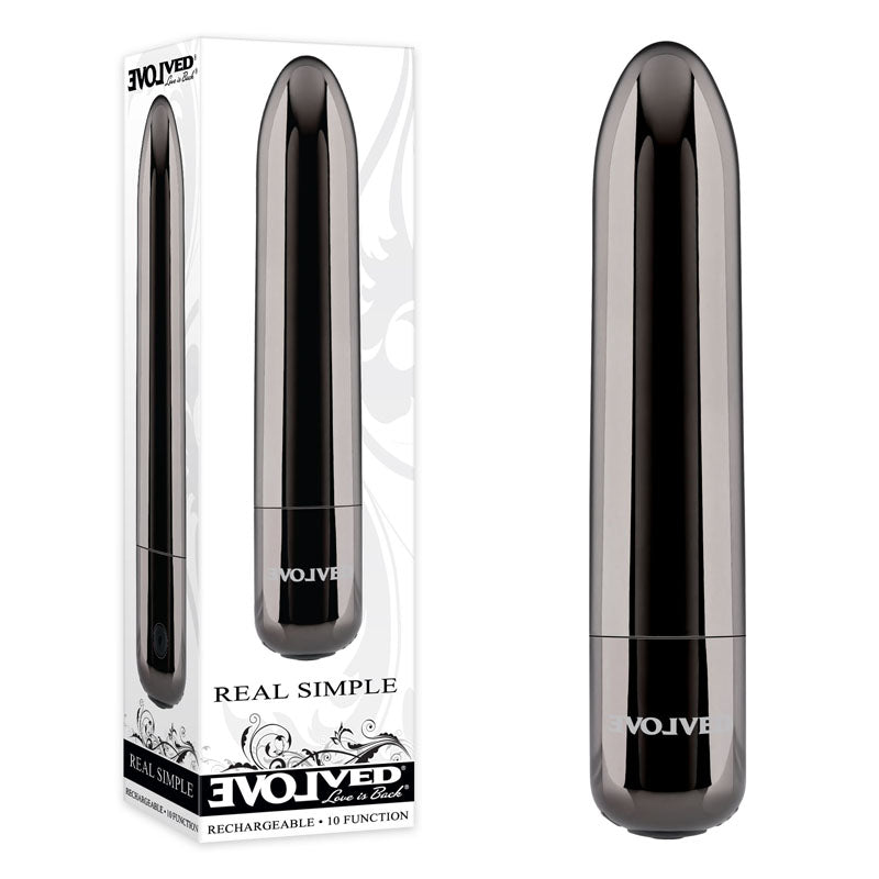Evolved REAL SIMPLE - Black Chrome 10 cm USB Rechargeable Bullet - Naughty by Nature Adult Store