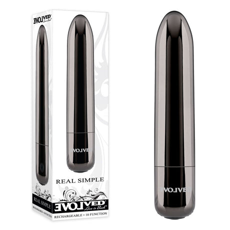 Evolved REAL SIMPLE - Black Chrome 10 cm USB Rechargeable Bullet - Naughty by Nature Adult Store