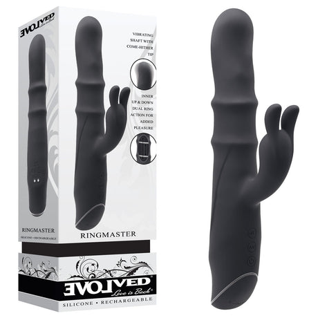 Evolved RINGMASTER - Black 23.1 cm USB Rechargeable Rabbit Vibrator - Naughty by Nature Adult Store