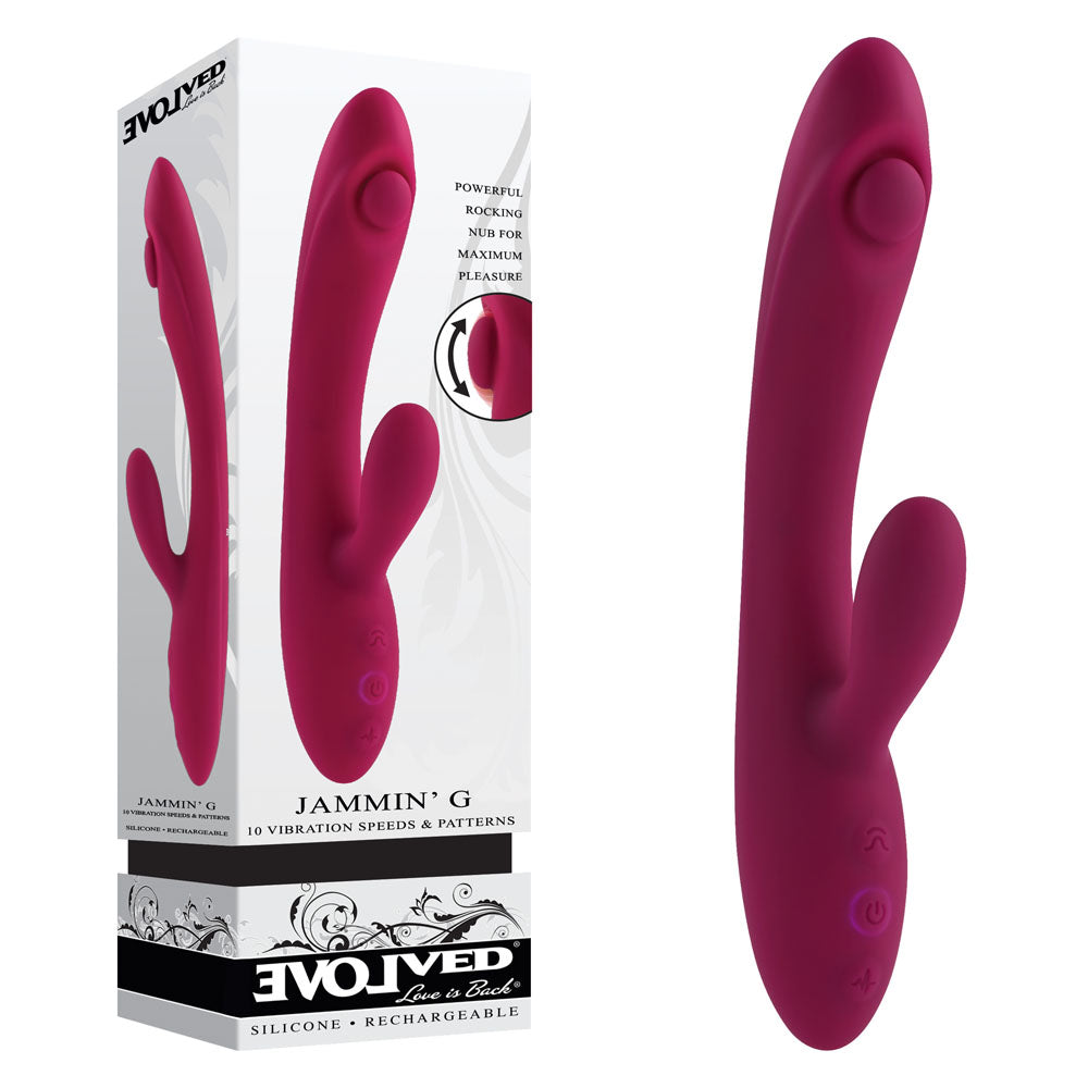 Evolved JAMMIN' G - Burgundy 20.1 cm USB Rechargeable Rabbit Vibrator - Naughty by Nature Adult Store
