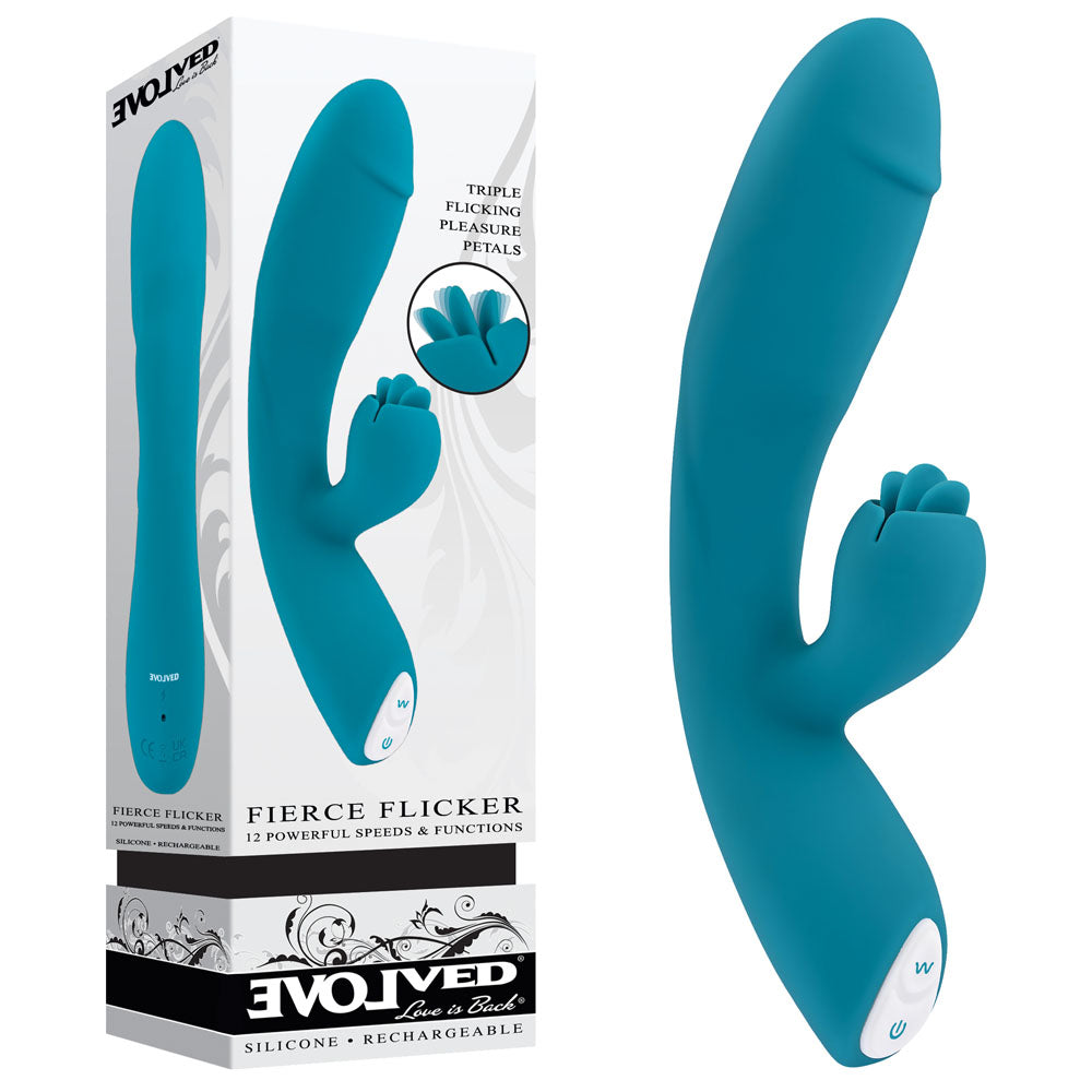 Evolved FIERCE FLICKER - Blue 19.5 cm USB Rechargeable Rabbit Flicker Vibrator - Naughty by Nature Adult Store