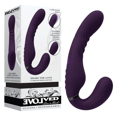 Evolved SHARE THE LOVE - Purple 22.9 cm USB Rechargeable Inflatable Strapless Strap-On - Naughty by Nature Adult Store