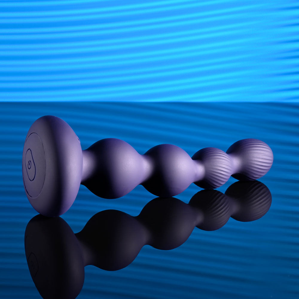 Evolved PLEASURE ORBIT - Navy Blue 17.8 cm USB Rechargeable Twirling & Vibrating Anal Beads with Remote - Naughty by Nature Adult Store