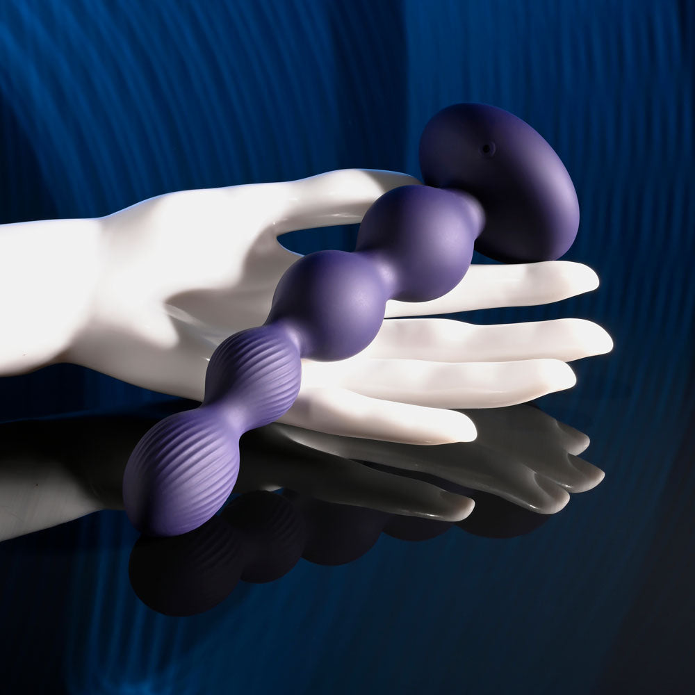 Evolved PLEASURE ORBIT - Navy Blue 17.8 cm USB Rechargeable Twirling & Vibrating Anal Beads with Remote - Naughty by Nature Adult Store