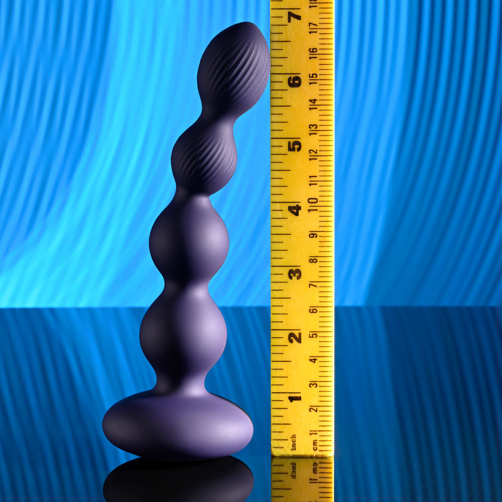Evolved PLEASURE ORBIT - Navy Blue 17.8 cm USB Rechargeable Twirling & Vibrating Anal Beads with Remote - Naughty by Nature Adult Store