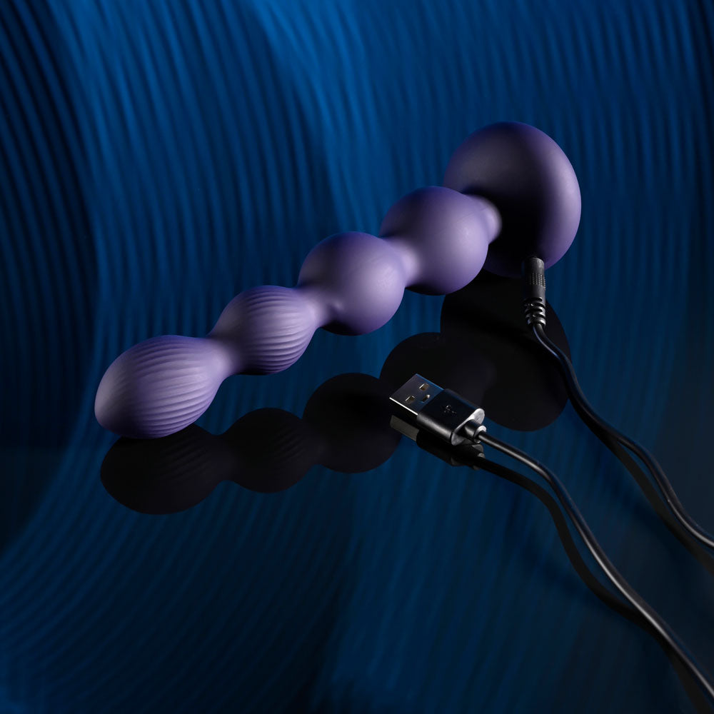 Evolved PLEASURE ORBIT - Navy Blue 17.8 cm USB Rechargeable Twirling & Vibrating Anal Beads with Remote - Naughty by Nature Adult Store