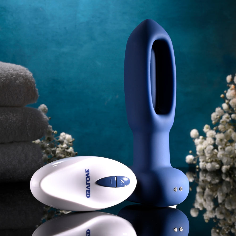 Evolved THE FLAPPER - Blue 14 cm USB Rechargeable Vibrating and Flapping Butt Plug with Remote - Naughty by Nature Adult Store