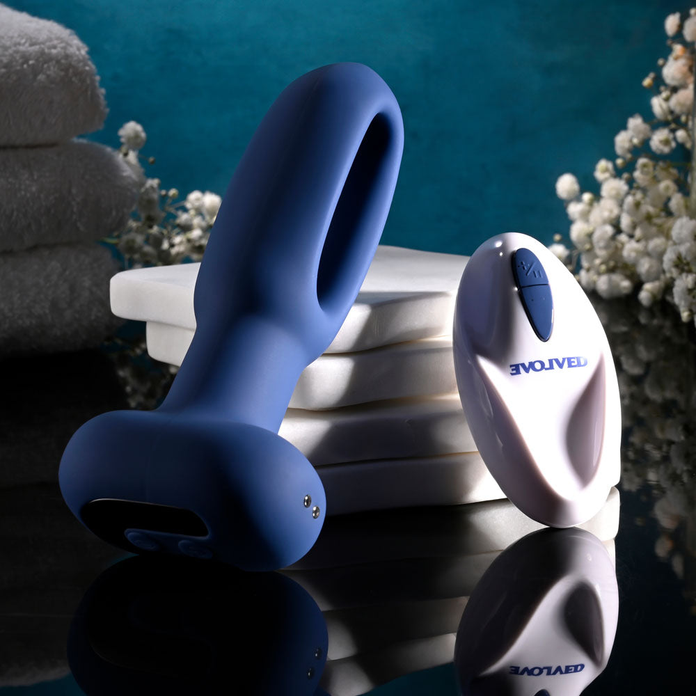 Evolved THE FLAPPER - Blue 14 cm USB Rechargeable Vibrating and Flapping Butt Plug with Remote - Naughty by Nature Adult Store