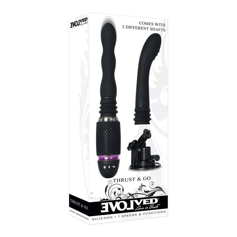 Evolved Thrust & Go - Black 15 cm USB Rechargeable Thrusting Vibrator with Interchangable Shafts - Naughty by Nature Adult Store
