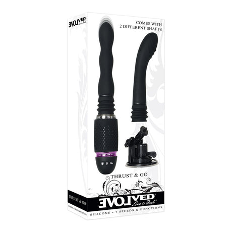 Evolved Thrust & Go - Black 15 cm USB Rechargeable Thrusting Vibrator with Interchangable Shafts - Naughty by Nature Adult Store