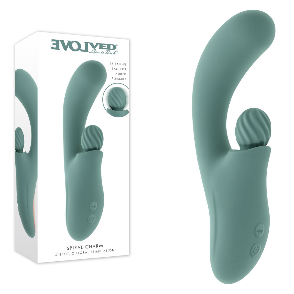 Evolved Spiral Charm Green 18 Centimeter USB Rechargeable Rabbit Vibrator
