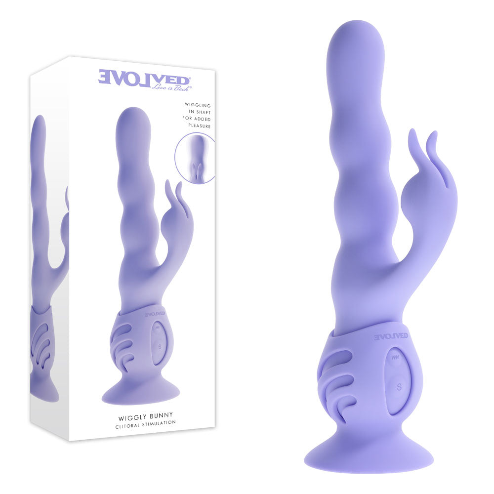 Evolved Wiggly Bunny Purple USB Rechargeable Rabbit Vibrator With Suction Base