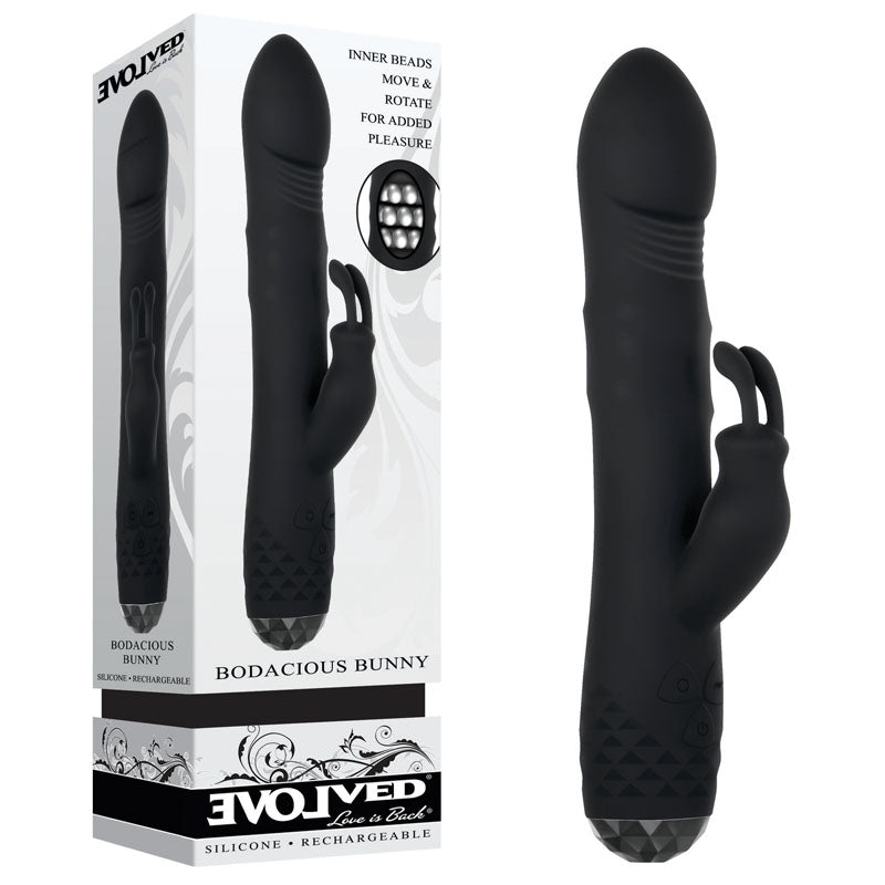 Evolved BODACIOUS BUNNY - Black 22.9 cm USB Rechargeable Rabbit Vibrator - Naughty by Nature Adult Store