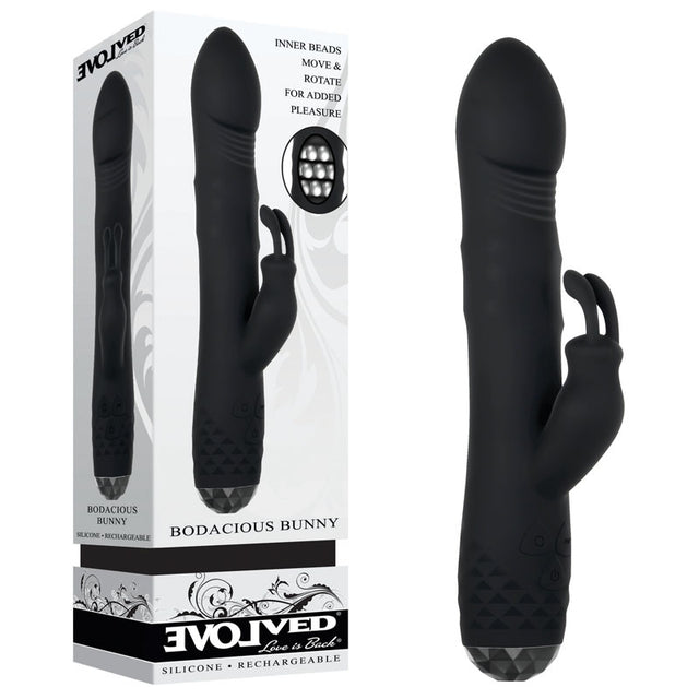 Evolved BODACIOUS BUNNY - Black 22.9 cm USB Rechargeable Rabbit Vibrator - Naughty by Nature Adult Store