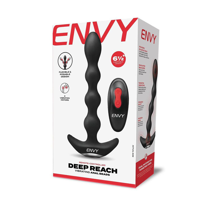 Envy Deep Reach Vibrating Anal Beads - Black 17.8 cm USB Rechargeable Vibrating Anal Beads with Wireless Remote - Naughty by Nature Adult Store