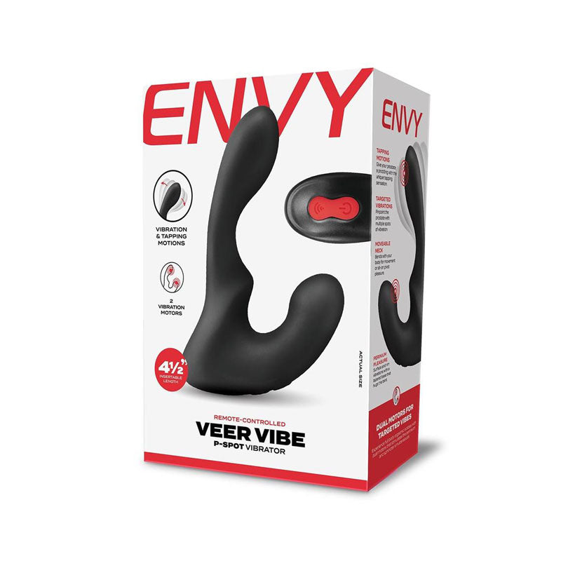 Envy Veer Vibe P-Spot Vibrator - Black USB Rechargeable Prostate Vibrator with Wireless Remote - Naughty by Nature Adult Store