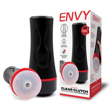 ENVY Squeezable Clear Clutch Stroker - Clear Vibrating Stroker - Naughty by Nature Adult Store