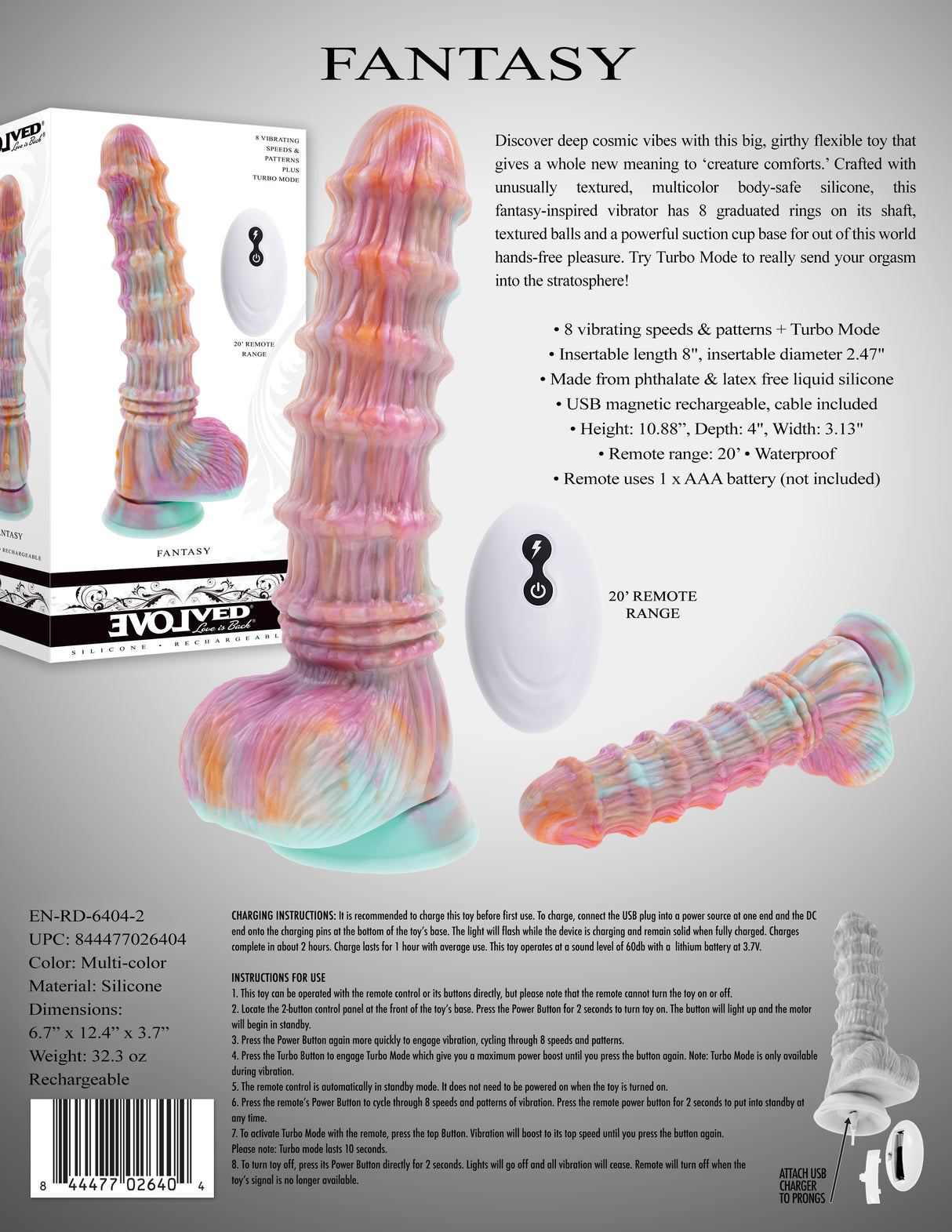 Evolved FANTASY - Multicoloured Vibrating Fantasy Dildo with Remote