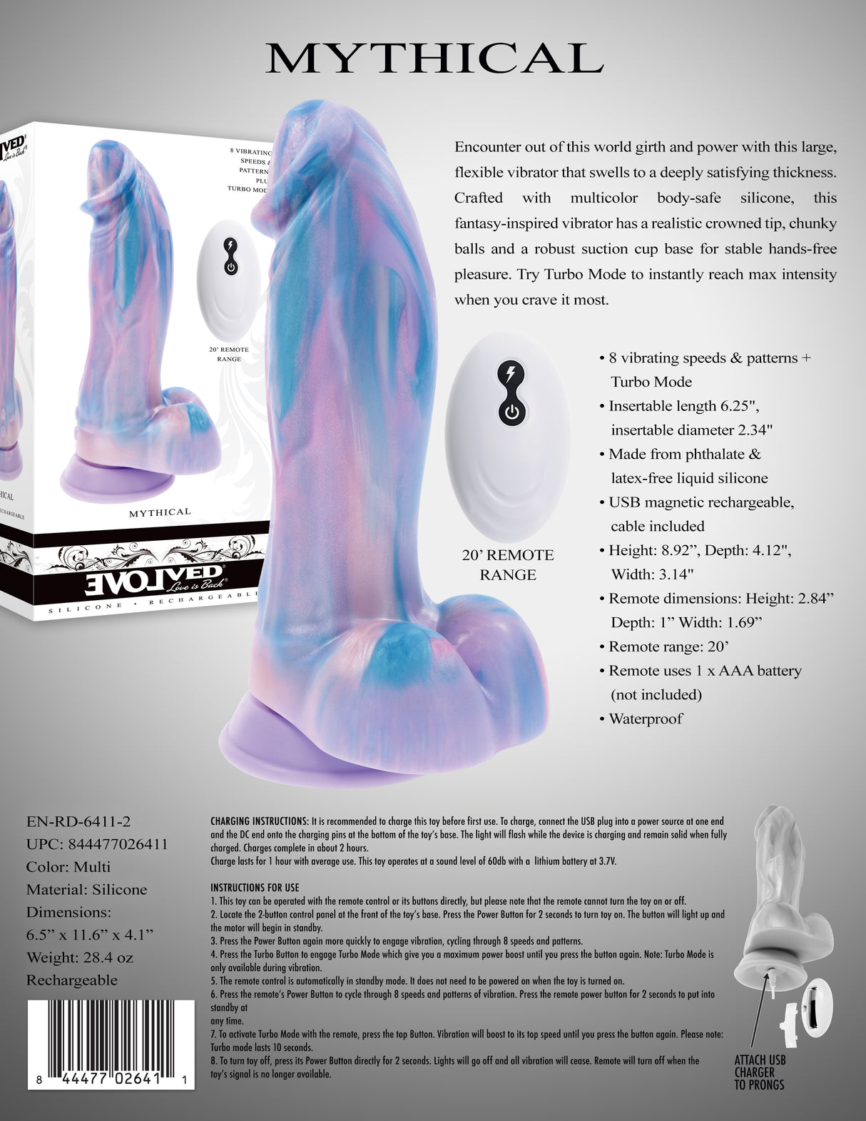 Evolved MYTHICAL - Multicoloured Fantasy Dildo with Remote