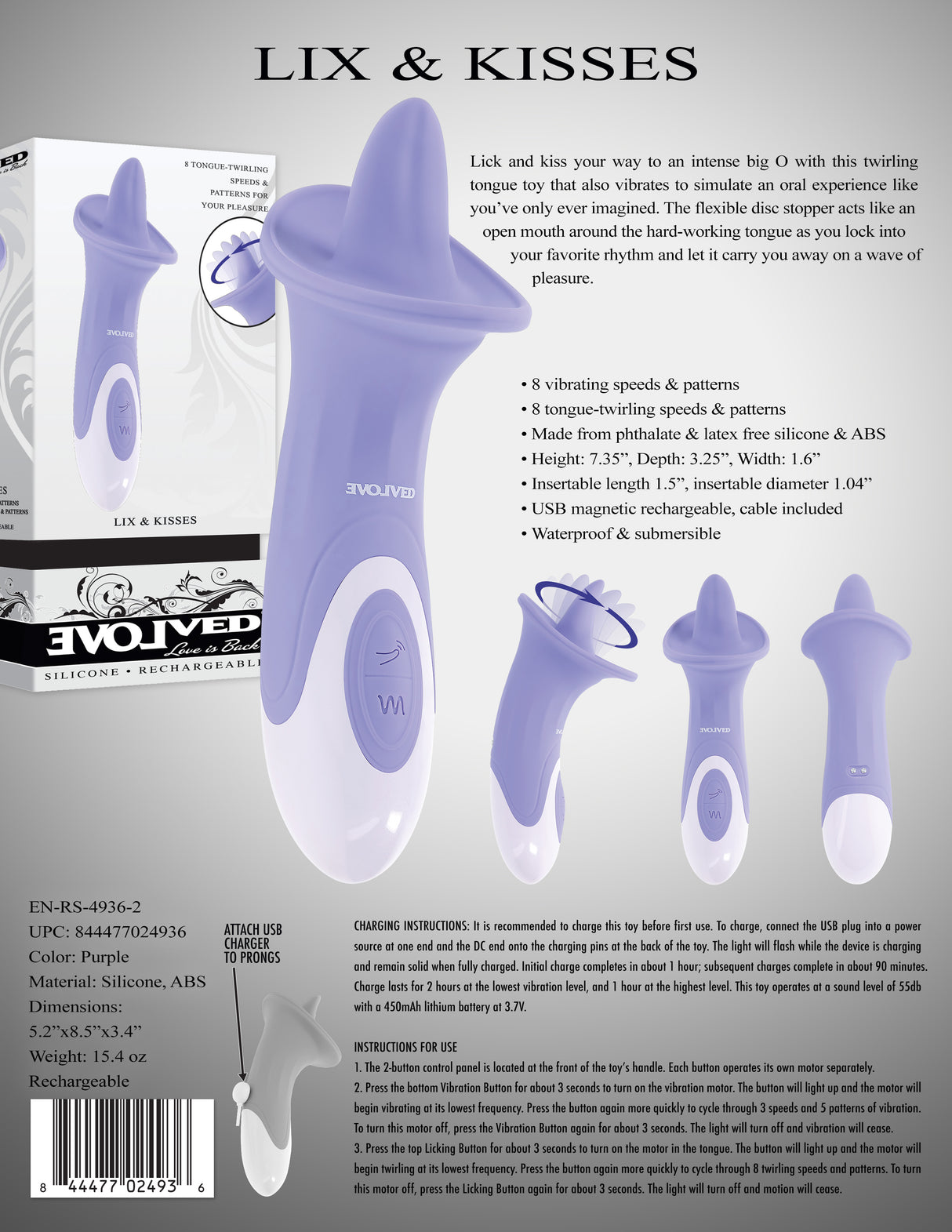 Evolved LIX & KISSES - USB Rechargeable Flicking Tongue Stimulator - Naughty by Nature Adult Store