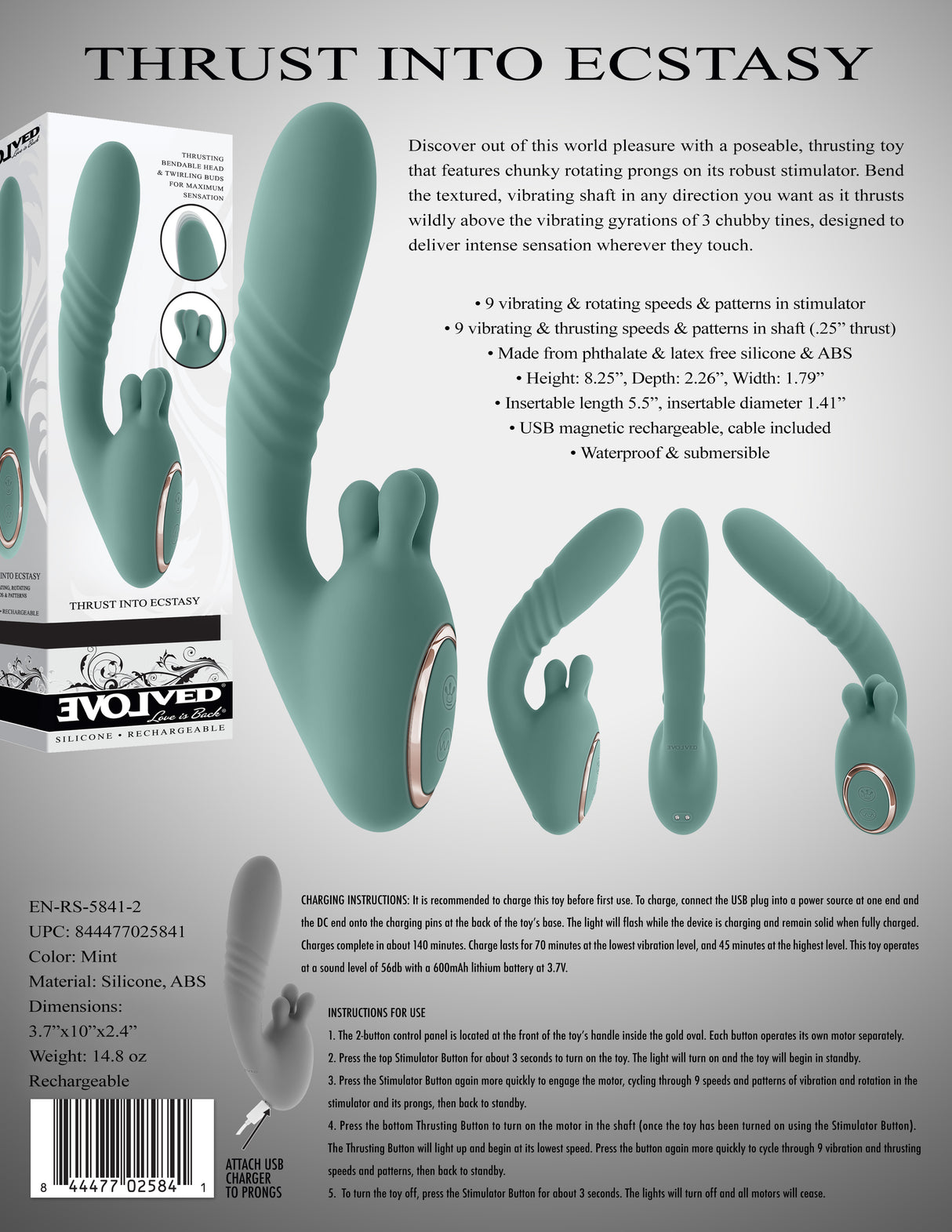 Evolved THRUST INTO ECSTASY - Thrusting & Rotating Vibrator - Naughty by Nature Adult Store