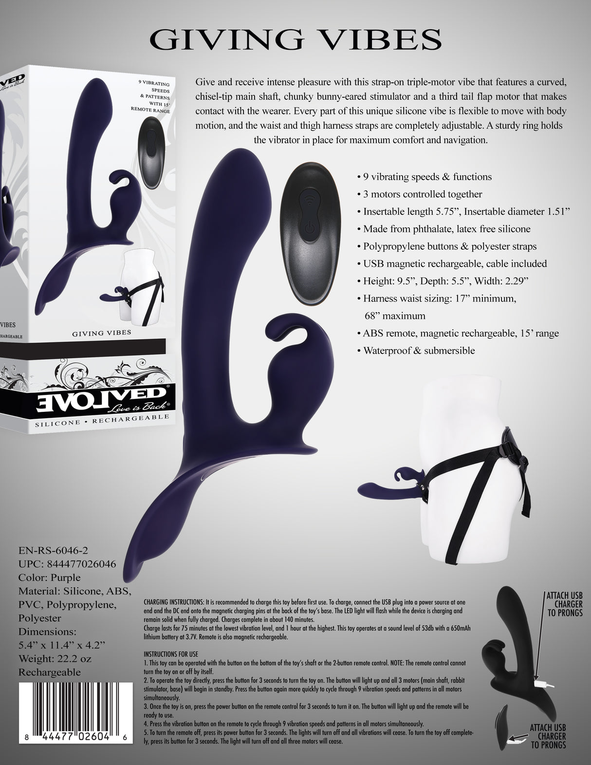Evolved GIVING VIBES -  Vibrating Strap-On with Remote