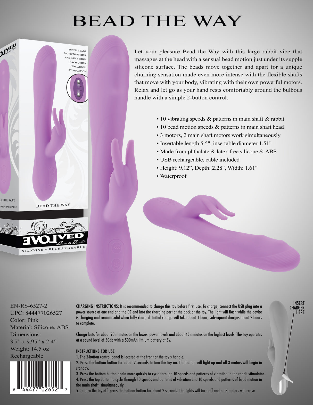 Evolved BEAD THE WAY - Pink Rechargeable Rabbit Vibrator