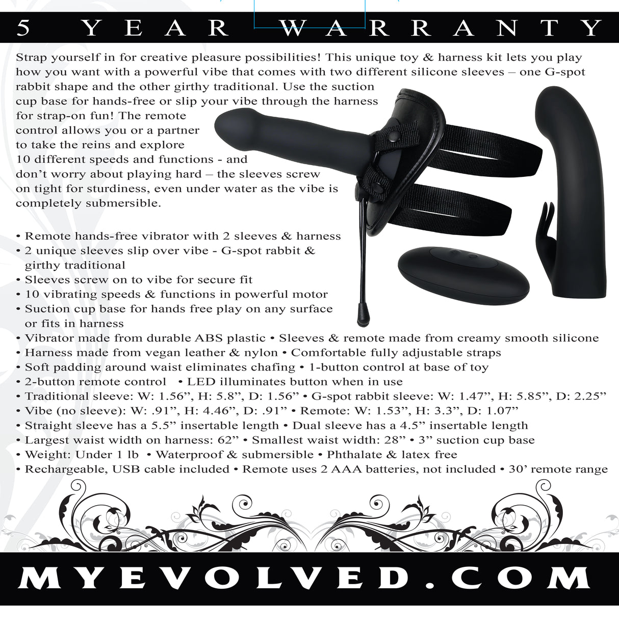 Evolved HEAVENLY HARNESS - Black Rechargeable Strap-On Kit