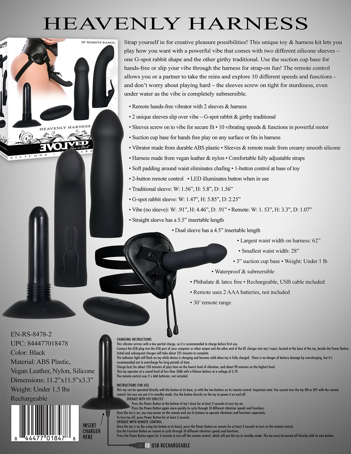 Evolved HEAVENLY HARNESS - Black Rechargeable Strap-On Kit