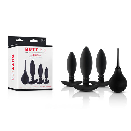 Butties - Black Anal Training Plug Set with Cleansing Pump - Naughty by Nature Adult Store