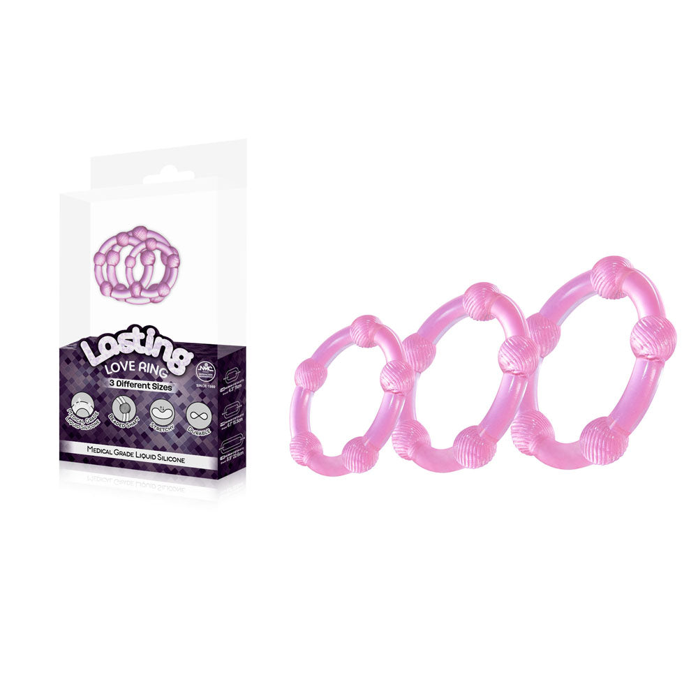 Lasting Love Ring 3 Piece Set - Pink - Pink Beaded Cock Rings - Set of 3 Sizes - Naughty by Nature Adult Store