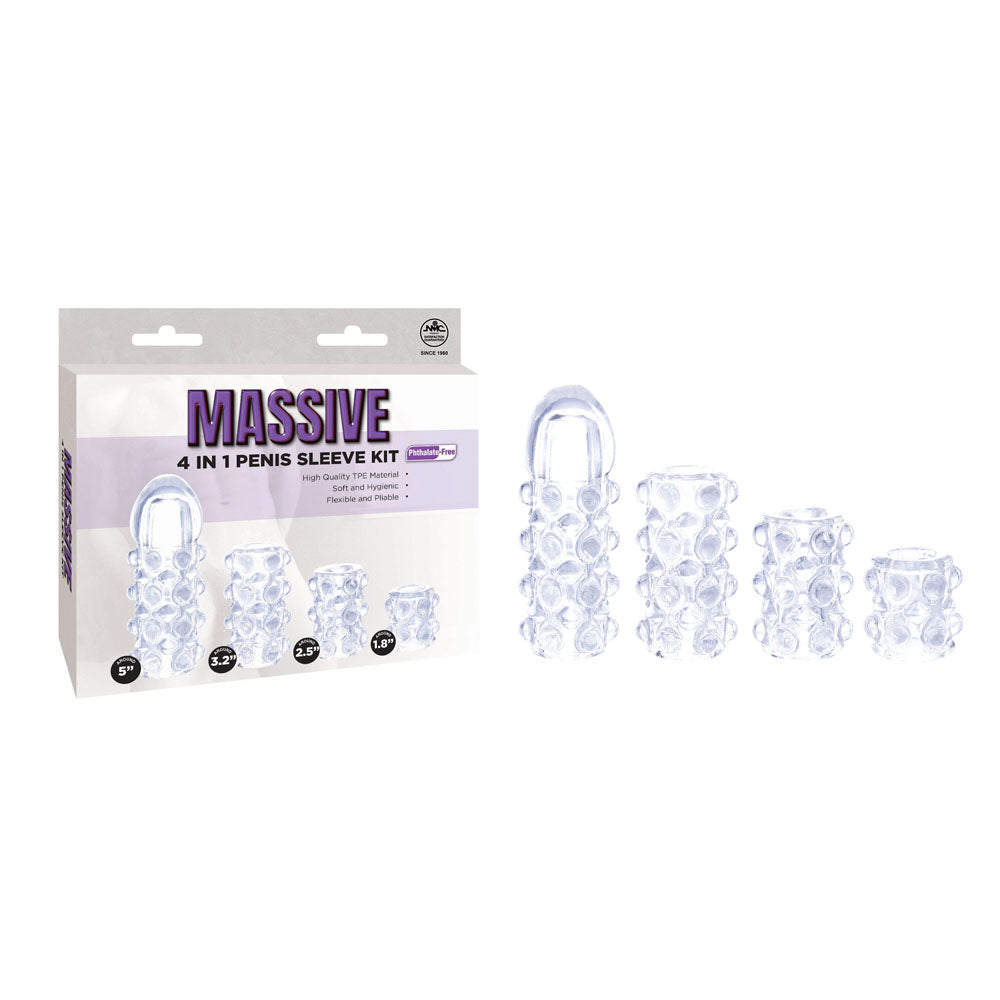 Massive Clear Penis Sleeves Set of 4 Styles for Enhanced Pleasure