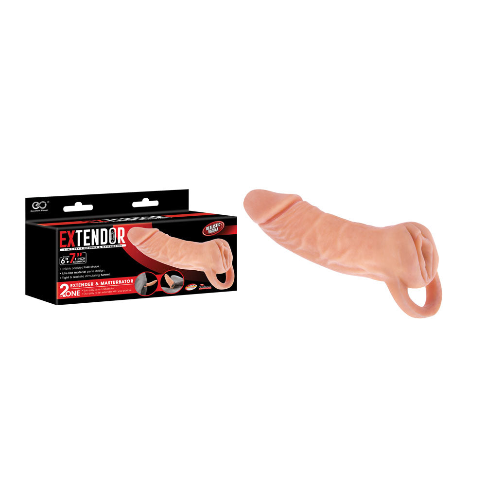 Extendor 7'' 2-in-1 Penis Extender & Masturbator - Flesh 17.8 cm Penis Extension Sleeve with Vagina Opening - Naughty by Nature Adult Store