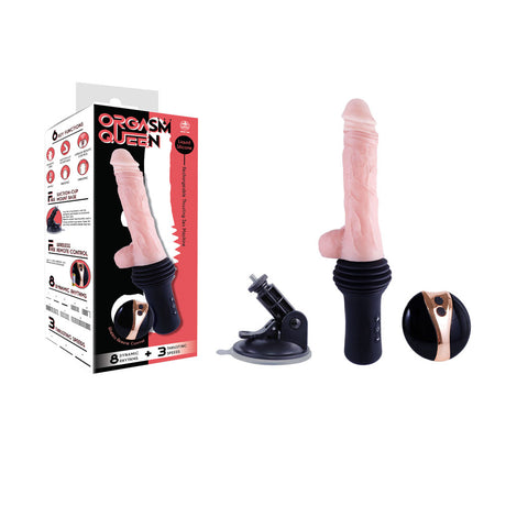 Orgasm Queen Thrusting Dildo - Flesh USB Rechargeable Vibrating, Heating & Thrusting Dildo Machine with Remote Control - Naughty by Nature Adult Store