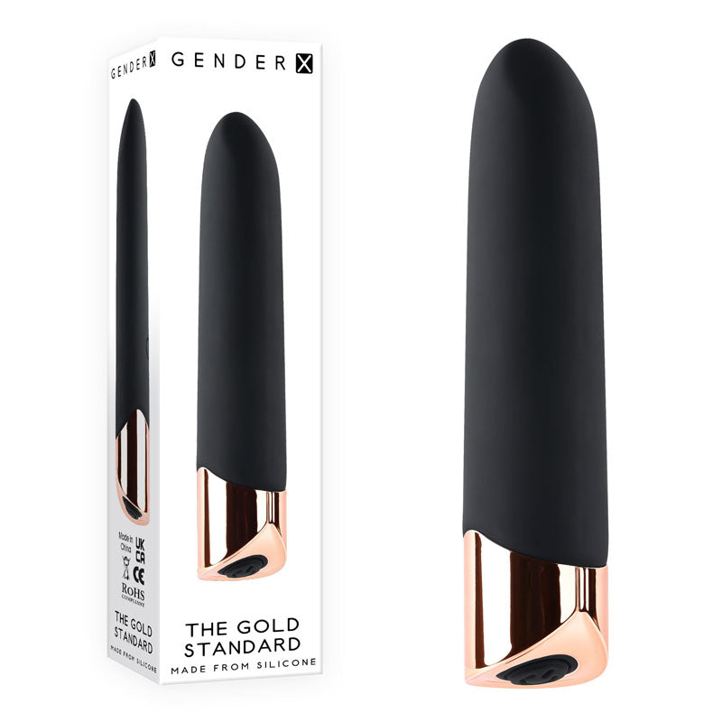 Gender X THE GOLD STANDARD - Black/Rose Gold 10 cm USB Rechargeable Bullet - Naughty by Nature Adult Store