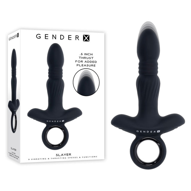 Gender X SLAYER - Black 20 cm USB Rechargeable Thrusting Vibrating Butt Plug - Naughty by Nature Adult Store