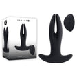 Black USB rechargeable stretching anal plug with remote and its packaging.