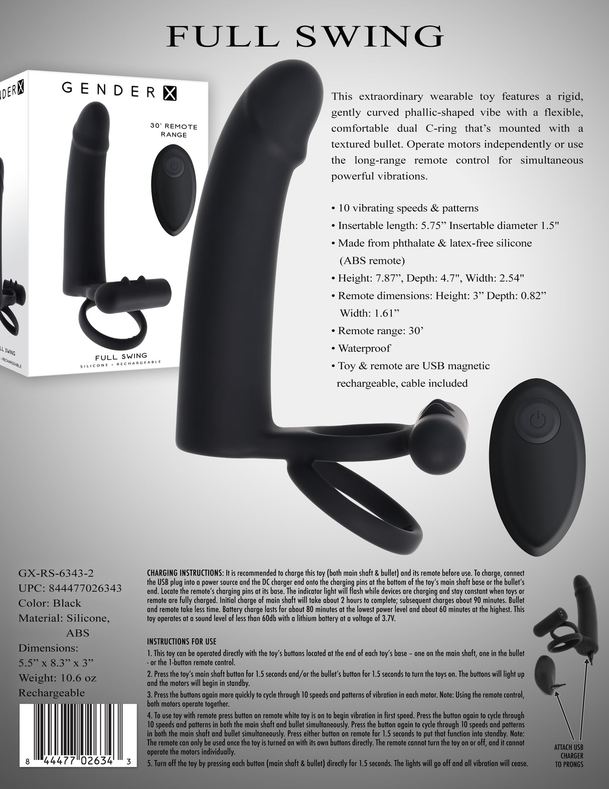 Gender X FULL SWING - Vibrating Cock Ring with Double Penetrator
