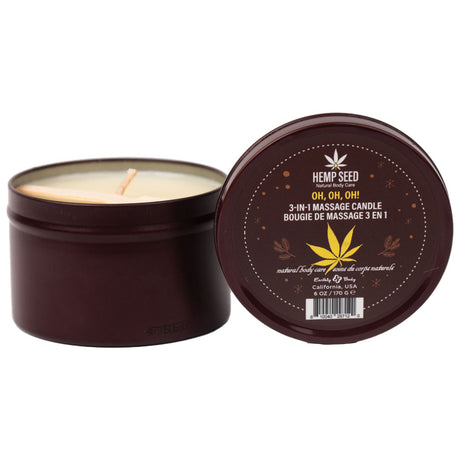 Hemp Seed 3-In-1 Massage Candle - Oh! Oh! Oh! - Amber Musk, Warm Tobacco, Caramel Strands - 170 g - Naughty by Nature Adult Store