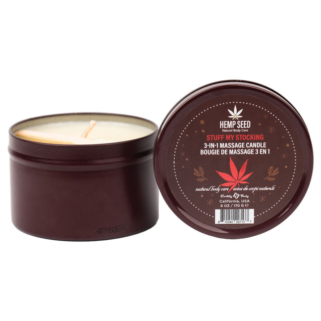 Hemp Seed 3-In-1 Massage Candle - Stuff My Stocking - Pomegranate, Charred Firewood, Brown Sugar - 170 g - Naughty by Nature Adult Store