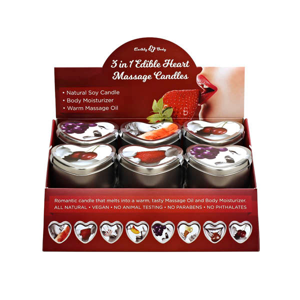 3 in 1 Edible Heart Massage Candles - Counter Display of 12